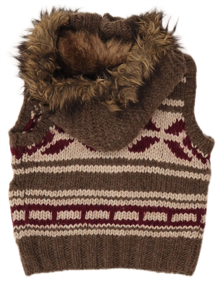 SUPERDRY Женский кардиган с капюшоном UK 10, маленький коричневый с геометрическим узором