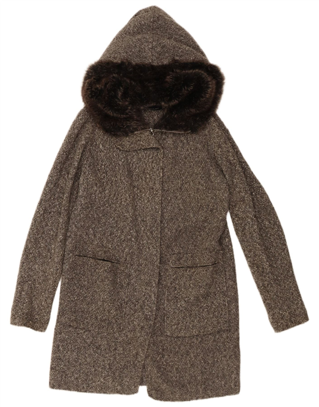 Женское вязаное пальто оверсайз с капюшоном Zara UK 10, маленький серый акрил в крапинку