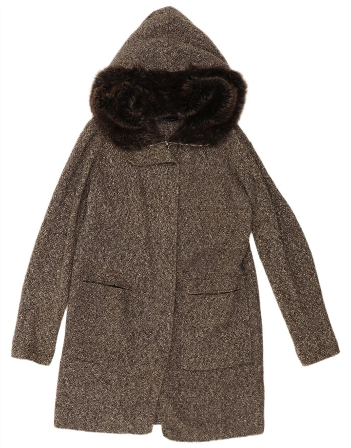 Женское вязаное пальто оверсайз с капюшоном Zara UK 10, маленький серый акрил в крапинку