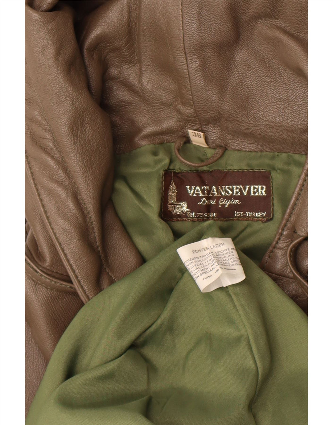 Винтажное женское кожаное пальто с капюшоном EU 38, кожа среднего коричневого цвета