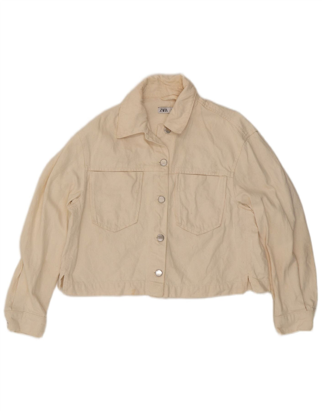 Женская укороченная джинсовая куртка оверсайз Zara UK 10, маленькая белая