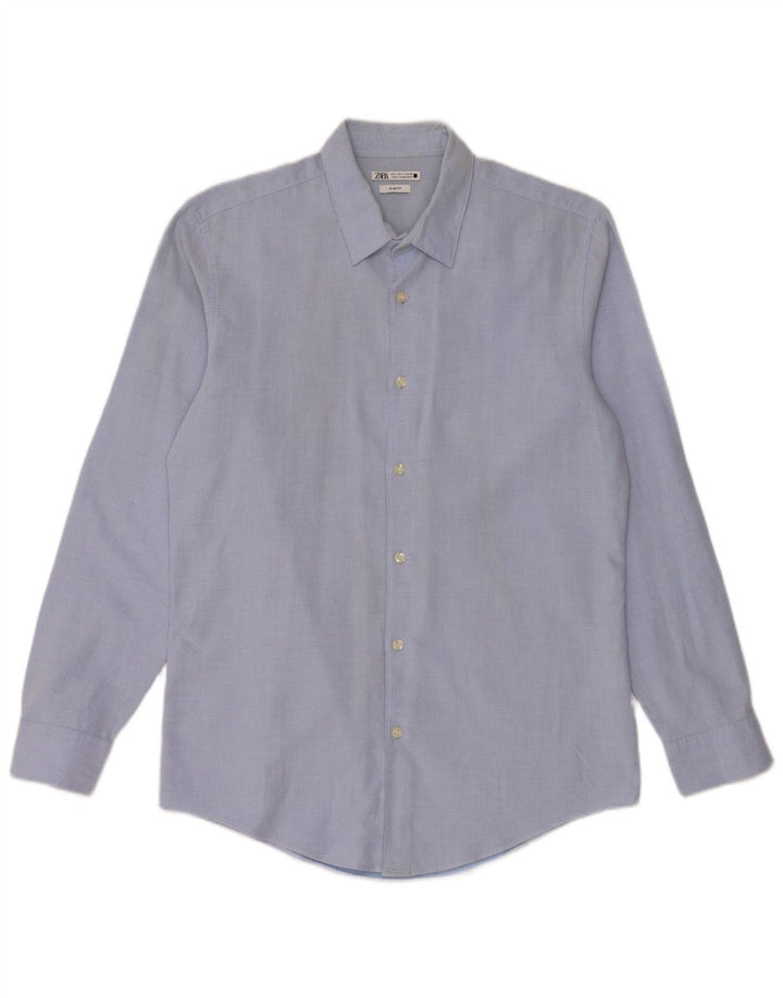 Мужская рубашка узкого кроя ZARA, большой синий хлопок