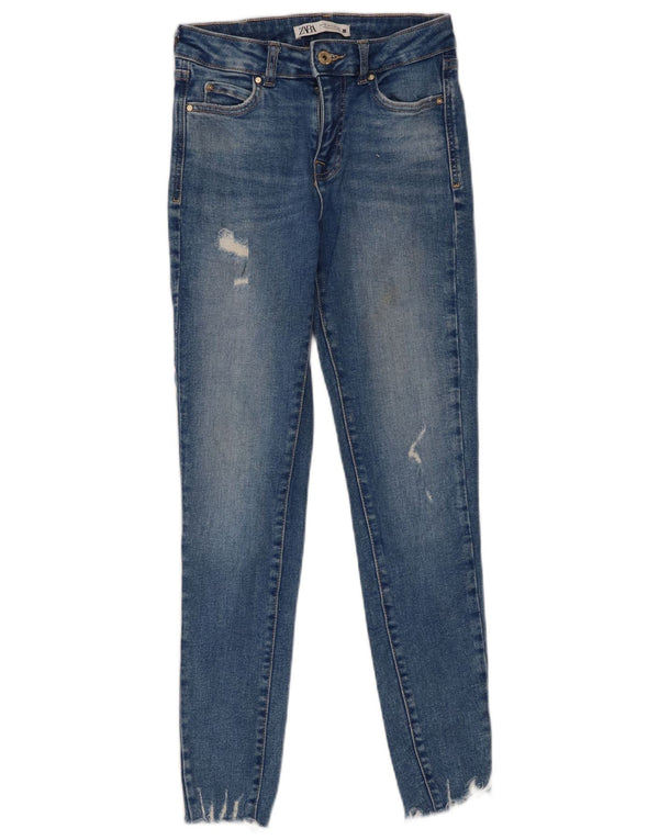 Женские потертые джинсы скинни Zara EU 36 XS W26 L27 синие