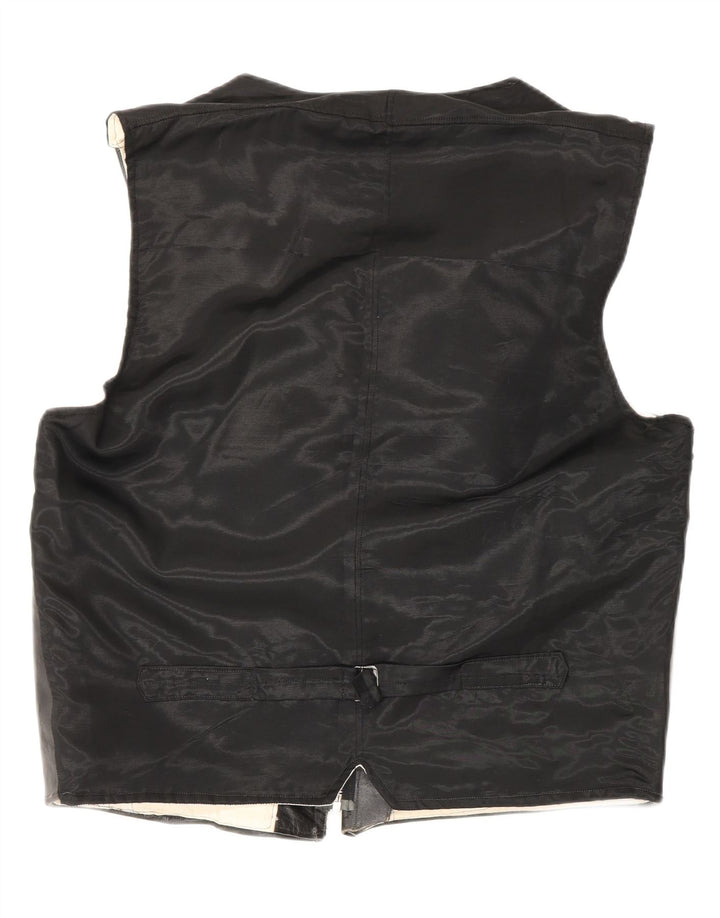 VINTAGE Mens Leather Waistcoat Large Black