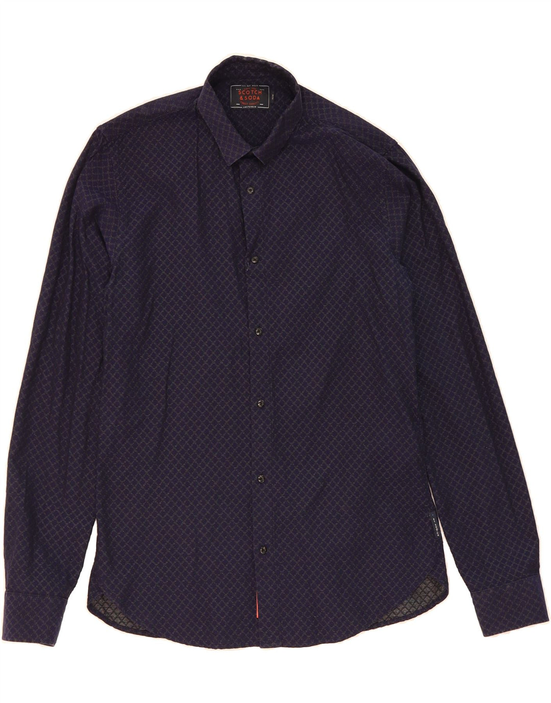 SCOTCH & SODA Mens Slim Fit Shirt Medium Navy Blue Check Cotton Vintage Scotch & Soda and Second-Hand Scotch & Soda from Messina Hembry 