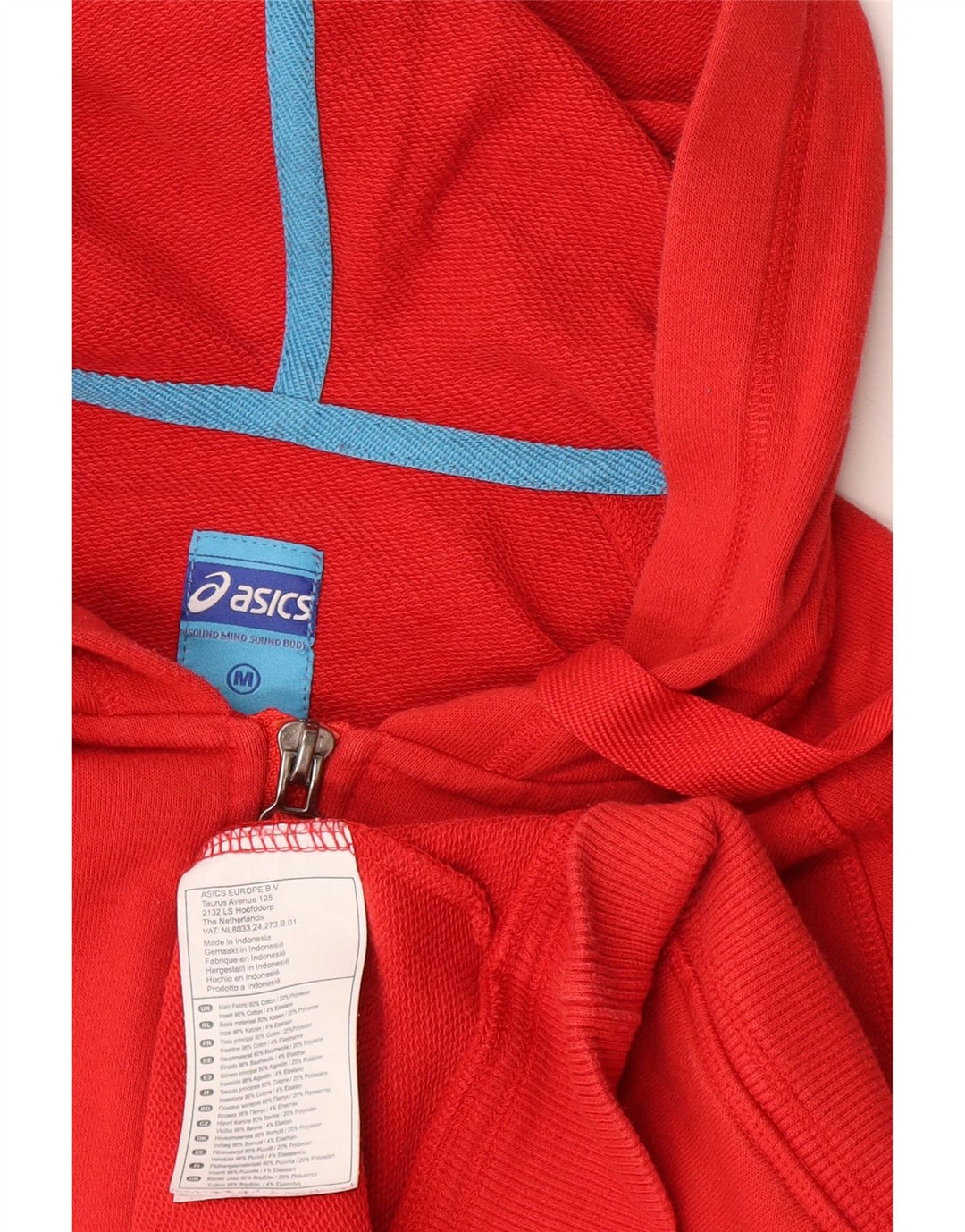 Мужской свитер с капюшоном на молнии Asics, хлопок среднего красного цвета