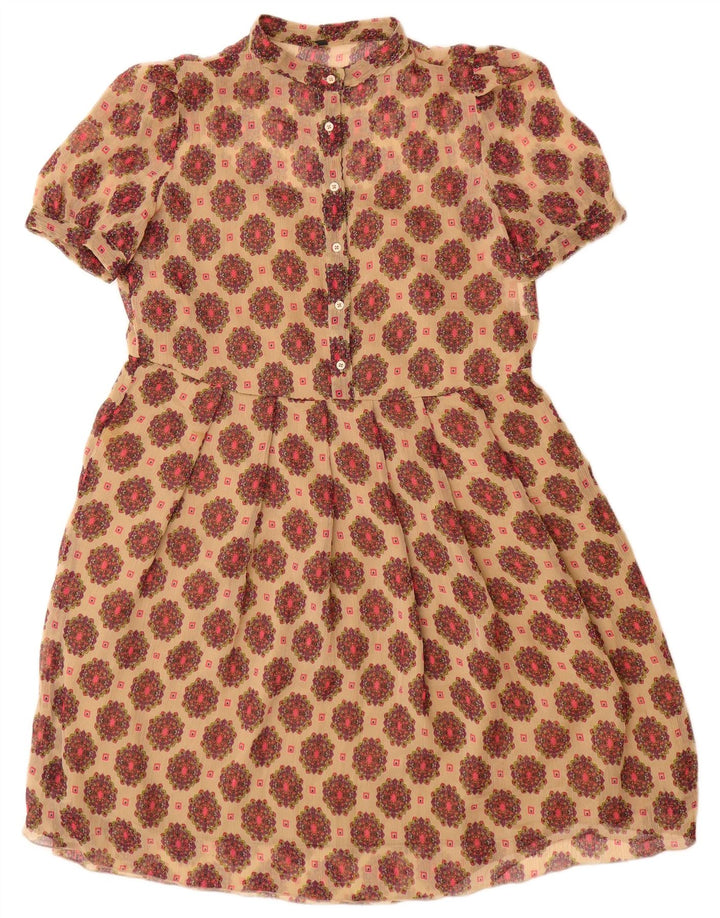 Женское платье-трапеция Benetton UK 12, средний бежевый с цветочным принтом