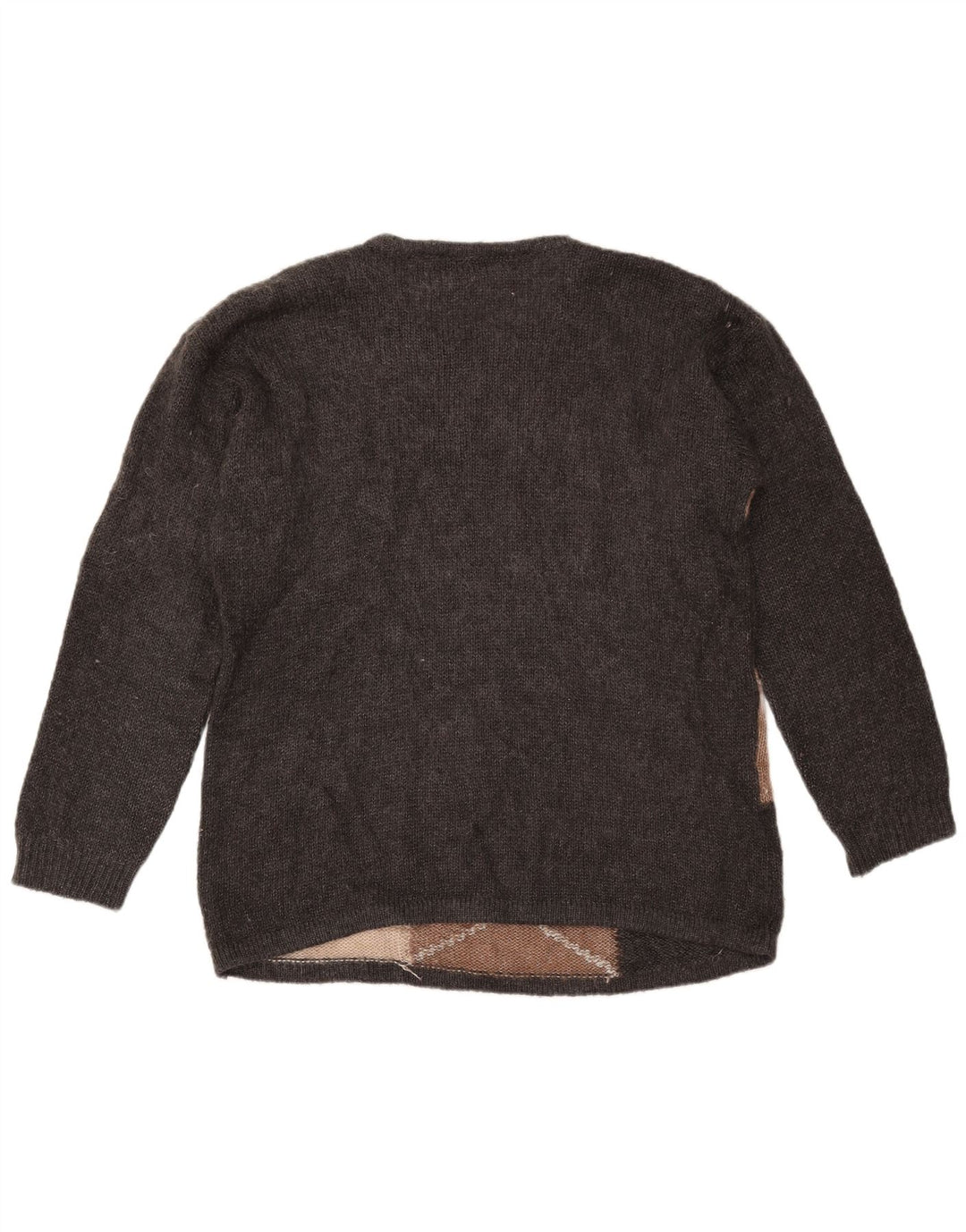 ВИНТАЖНЫЙ женский свитер с вырезом «лодочка», Великобритания, 16, большой серый с геометрическим узором