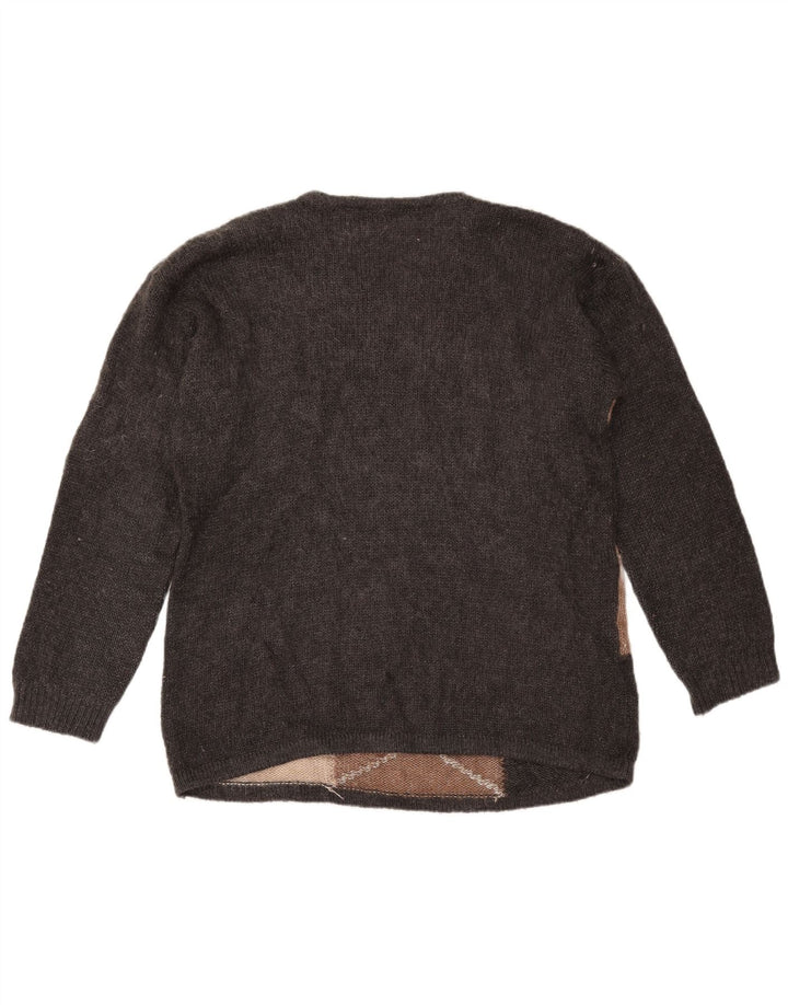 ВИНТАЖНЫЙ женский свитер с вырезом «лодочка», Великобритания, 16, большой серый с геометрическим узором