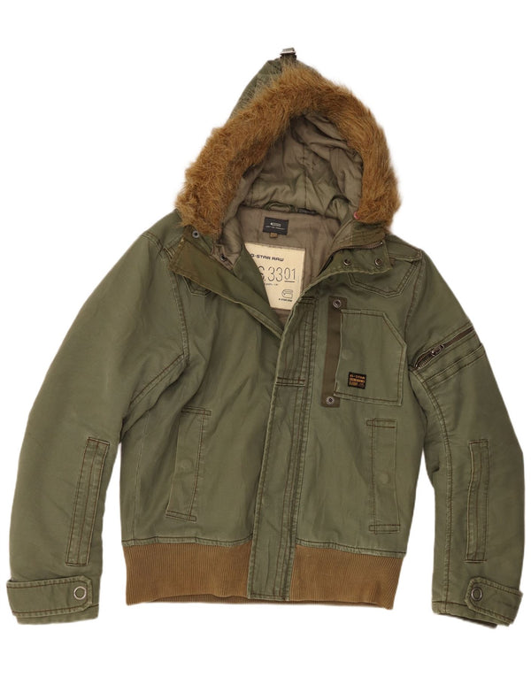 Мужская куртка-бомбер G-Star с капюшоном UK 40, большой цвет хаки, хлопок