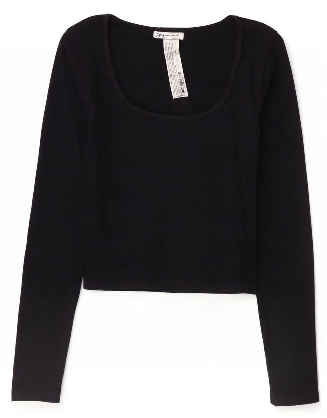Женский укороченный топ Zara UK 12 с длинным рукавом, средний черный, полиамид