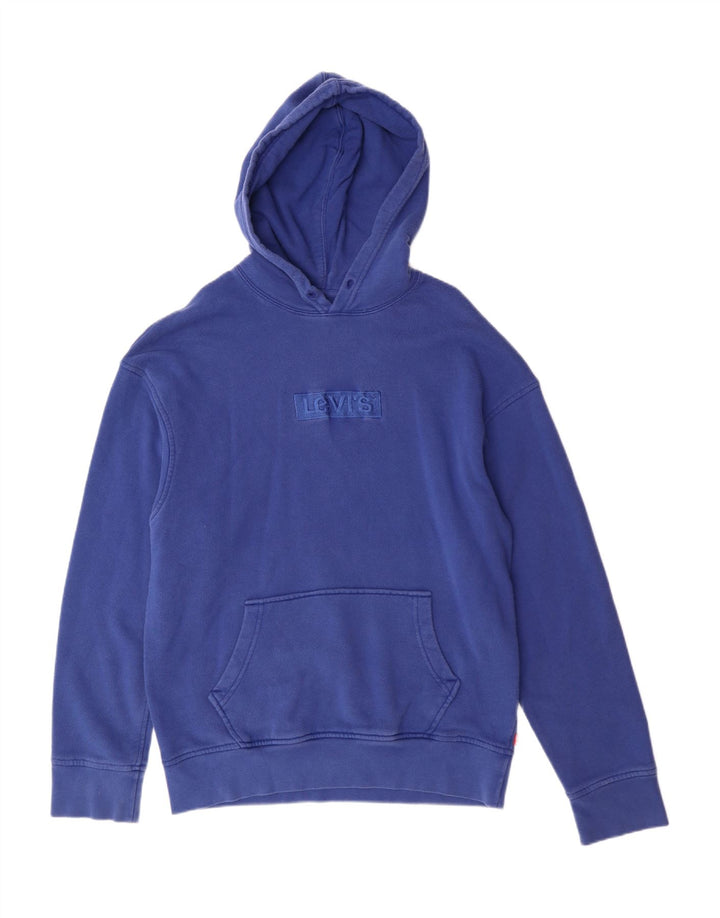 Мужской джемпер с капюшоном с рисунком Levi's, хлопковый, среднего синего цвета