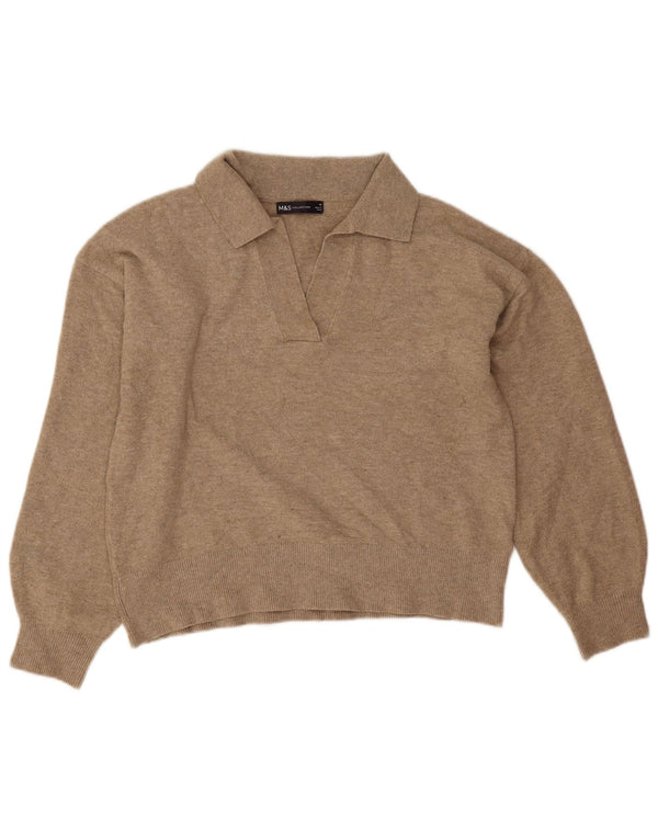 Женский укороченный джемпер с воротником-поло Marks & Spencer UK 14, средний бежевый