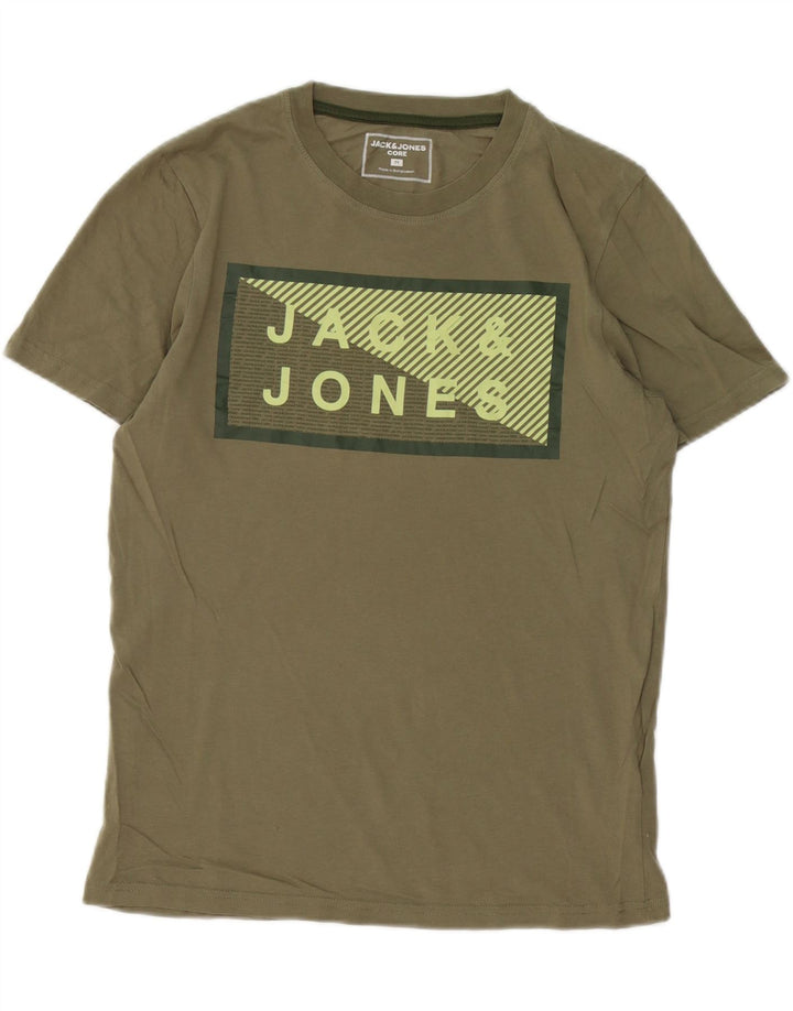 Мужская футболка с рисунком Jack & Jones из хлопка среднего цвета хаки