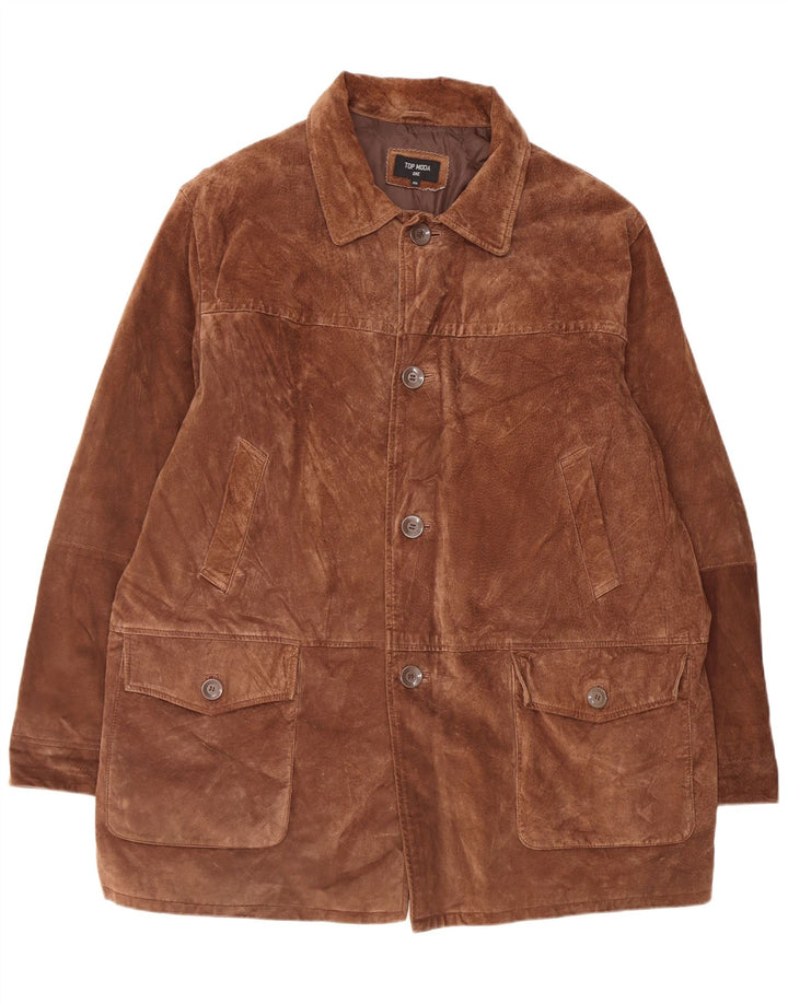 Винтажная мужская замшевая куртка, размер 60, 3XL, коричневая кожа