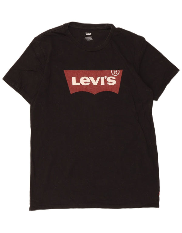 Мужская футболка с рисунком Levi's, верх среднего размера, черный хлопок, хлопок