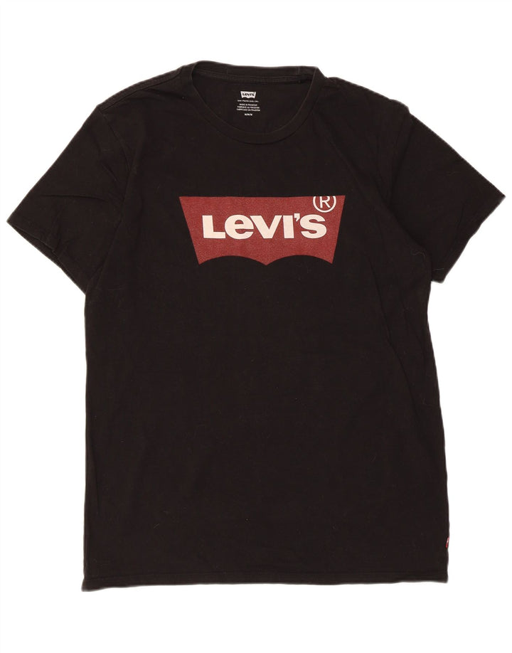 Мужская футболка с рисунком Levi's, верх среднего размера, черный хлопок, хлопок