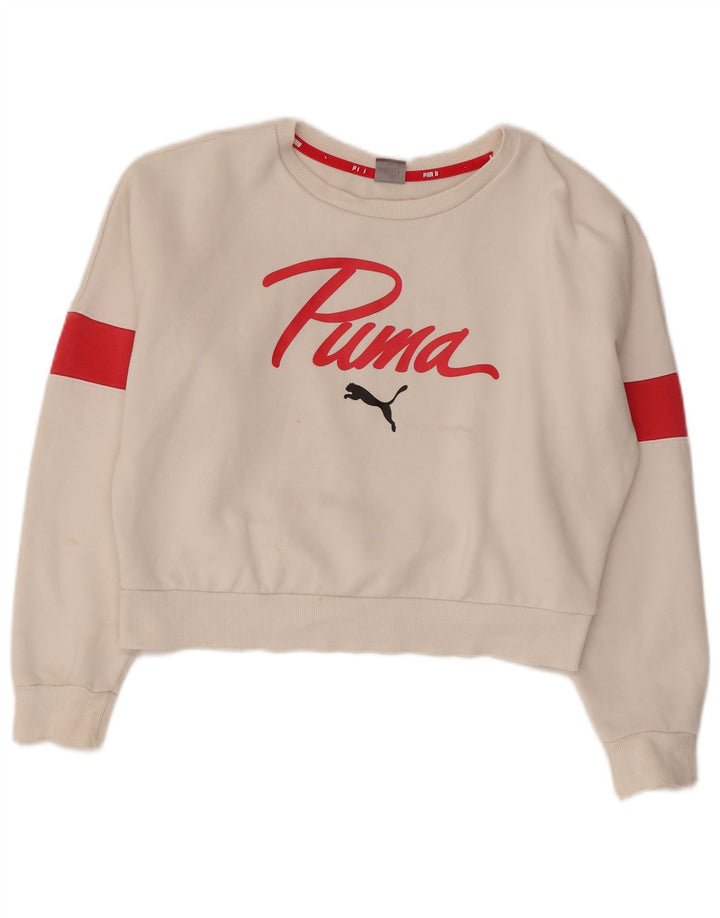 Женский укороченный свитшот оверсайз PUMA UK 10, маленький белый с цветными блоками