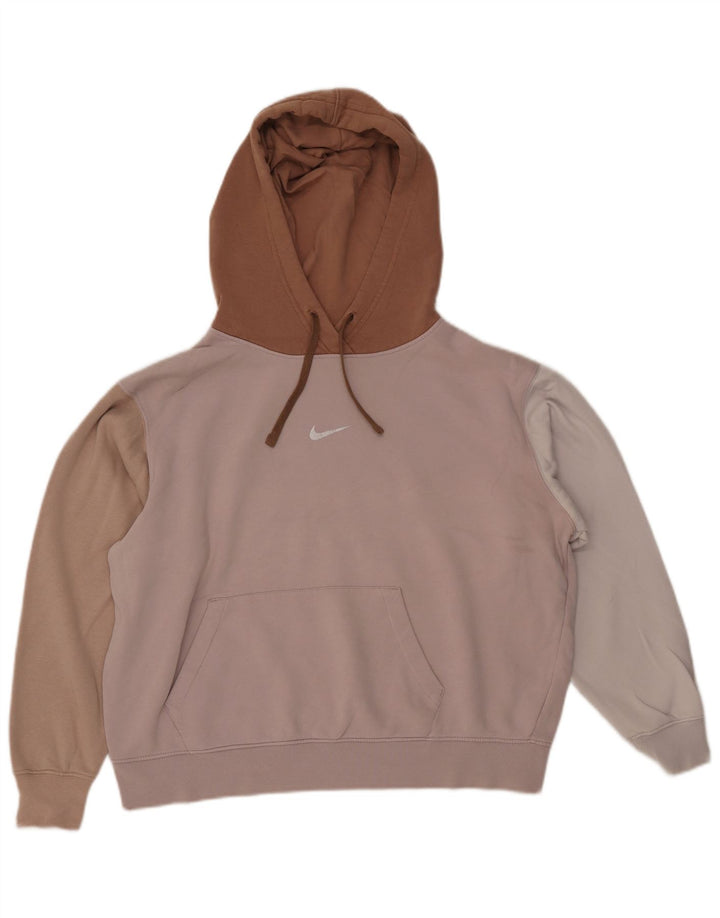 Женский укороченный джемпер с капюшоном большого размера NIKE UK 14, средний розовый цвет с блоками