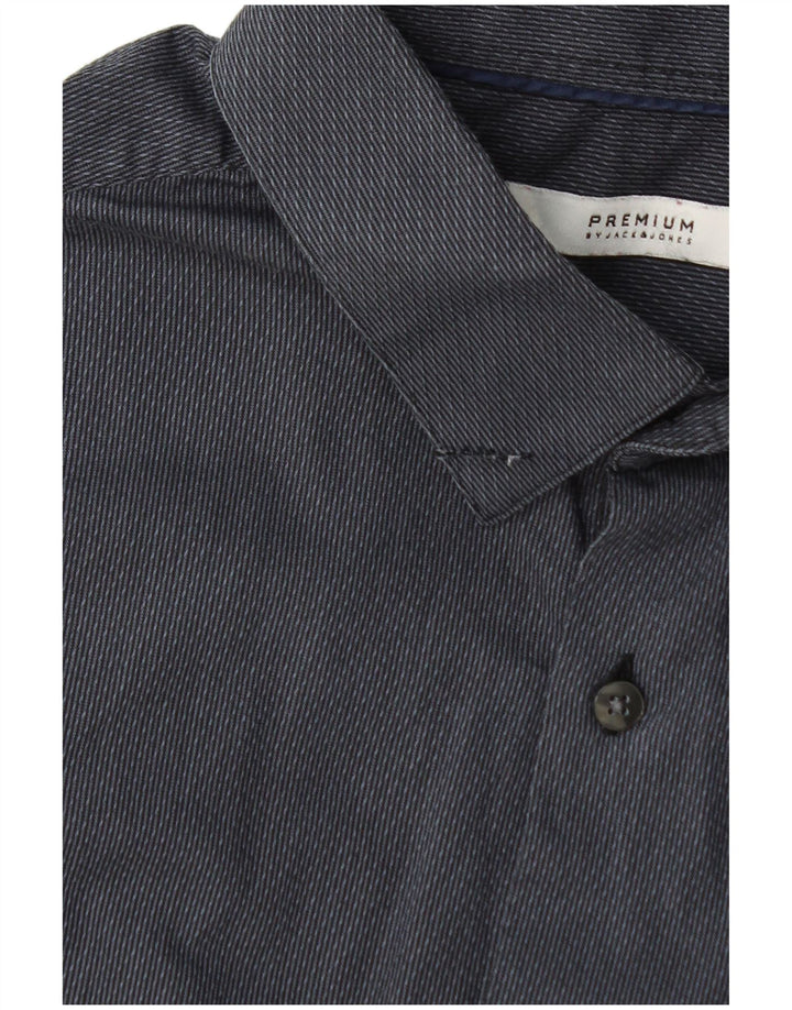 Мужская рубашка Jack & Jones, размер 42, большая серая хлопковая полоска