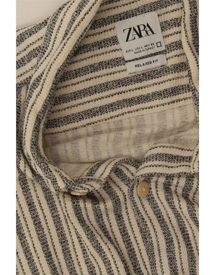 Мужская рубашка свободного кроя с коротким рукавом Zara, большая серая полоска