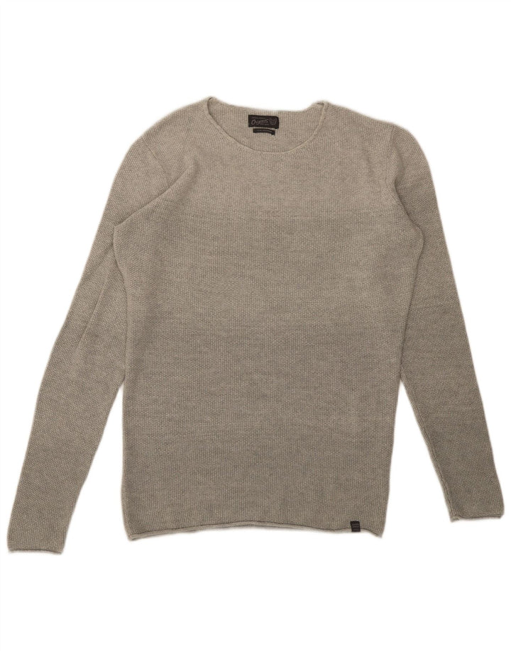 Мужской джемпер с круглым вырезом Jack & Jones, хлопковый свитер среднего серого цвета
