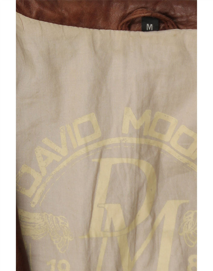 Мужская кожаная куртка-бомбер DAVID MOORE UK 38, кожа среднего коричневого цвета