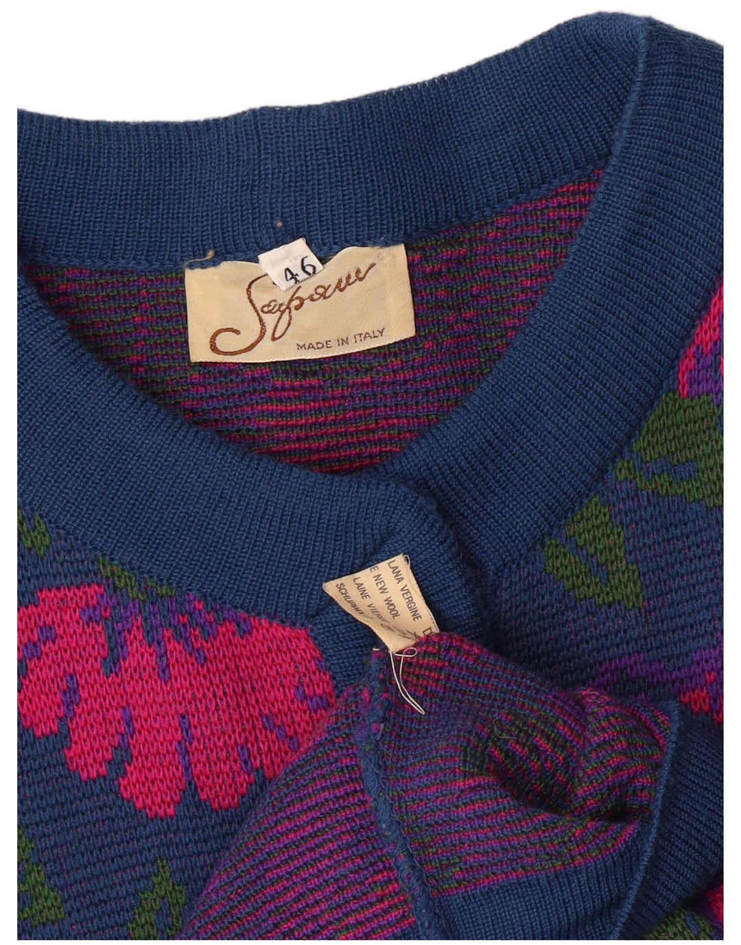 ВИНТАЖНЫЙ женский комплект из 3 предметов IT 46 Большой W26 Темно-синий с цветочным принтом из натуральной шерсти