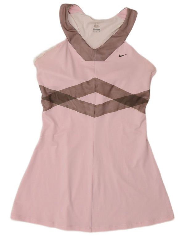 Женское теннисное платье без рукавов Nike Dri Fit UK 14, большое розовое с цветными блоками