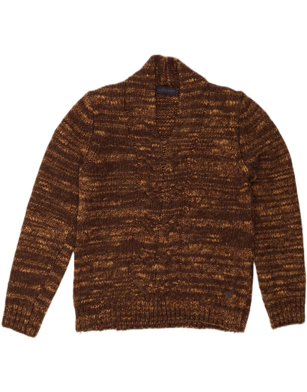 Женский джемпер с v-образным вырезом Trussardi UK 16, большой коричневый акрил в крапинку