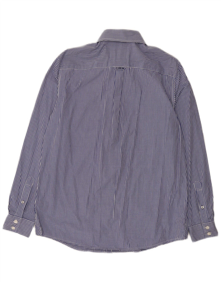 Crew Clothing Мужская рубашка классического кроя среднего размера, темно-синяя, в мелкую клетку, хлопок