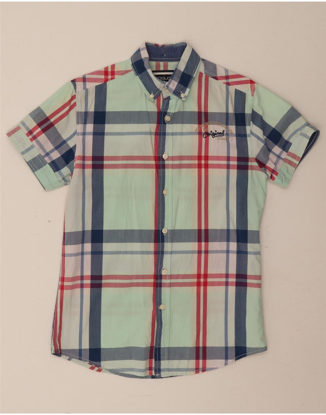 Мужская рубашка с коротким рукавом Jack & Jones в зеленую клетку
