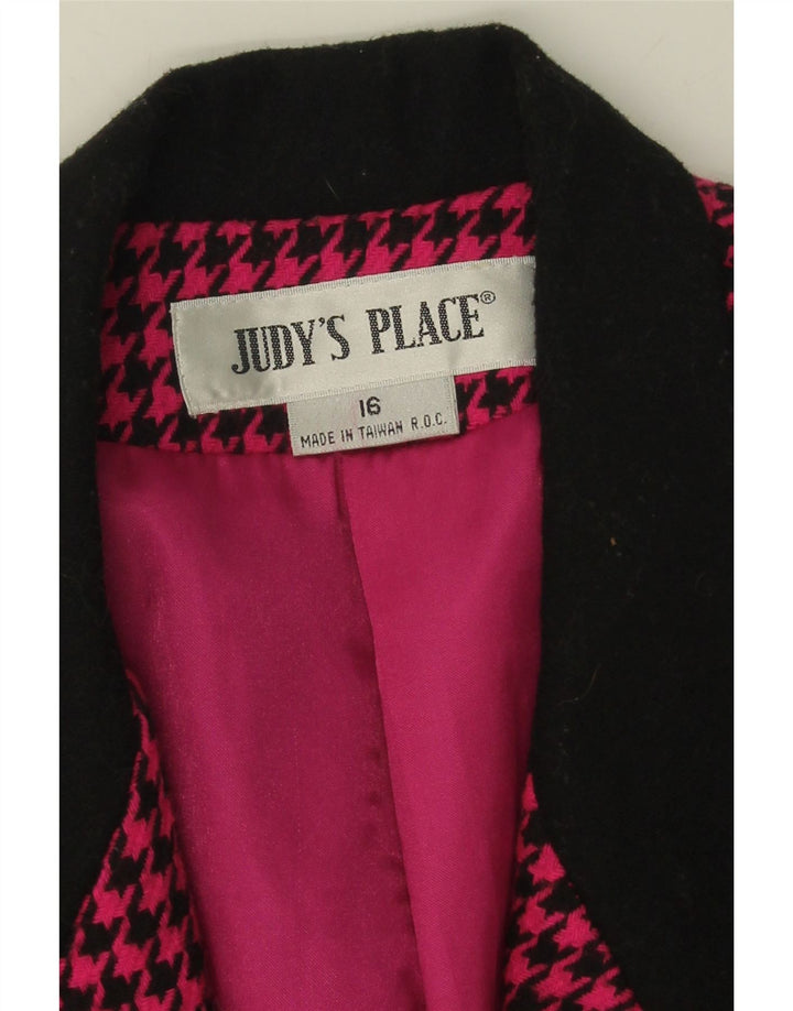 VINTAGE Womens 1 Button Blazer Jacket UK 16 Large Pink Houndstooth Vintage Vintage and Second-Hand Vintage from Messina Hembry 