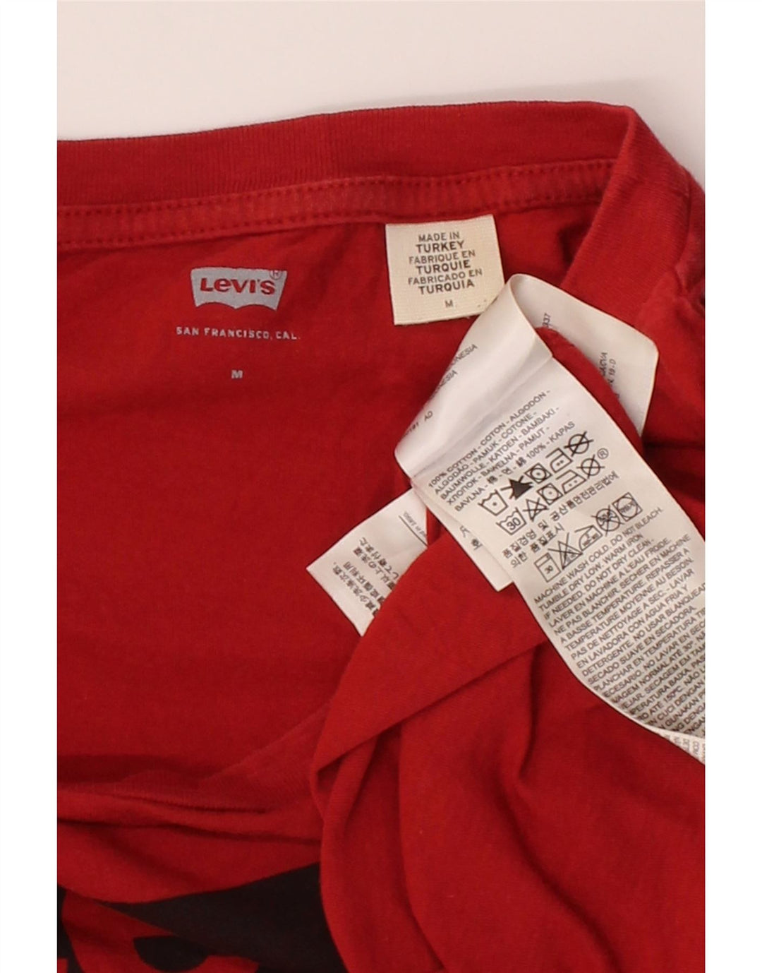 LEVI'S Womens Graphic T-Shirt Top UK 14 Medium Red Cotton Vintage Levi's and Second-Hand Levi's from Messina Hembry 