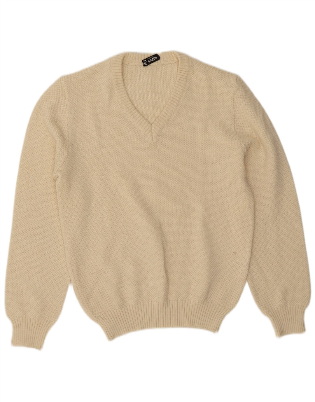 Винтажный мужской джемпер с v-образным вырезом IT 50 Medium Off White