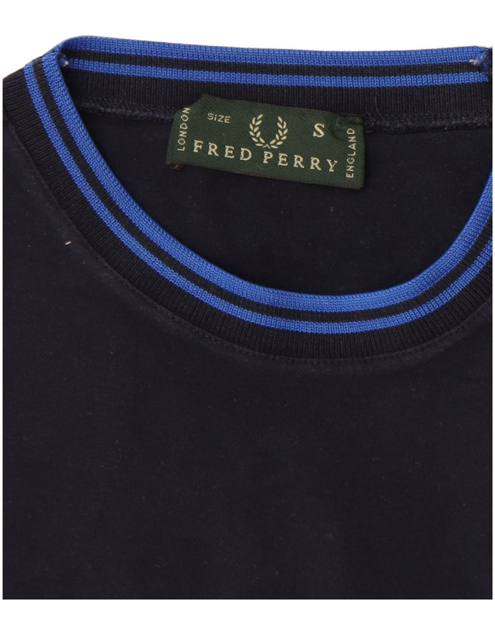 FRED PERRY Mens T-Shirt Top Small Navy Blue Cotton