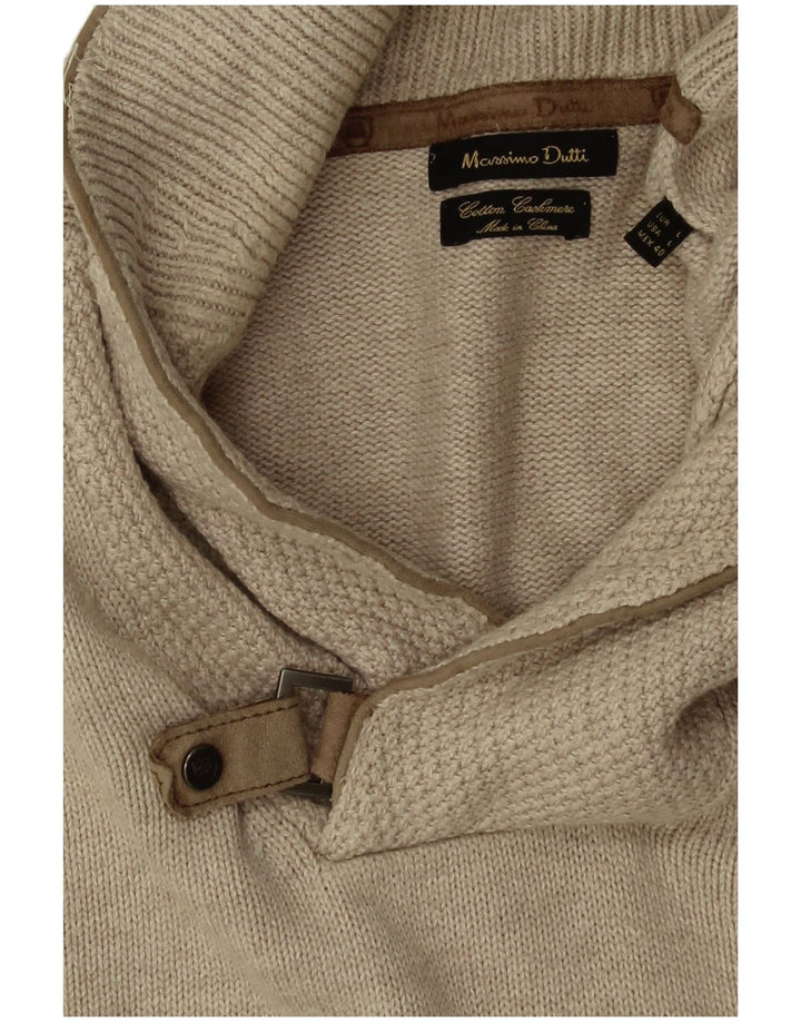 Мужской джемпер с отложным воротником Massimo Dutti, большой бежевый, хлопковый