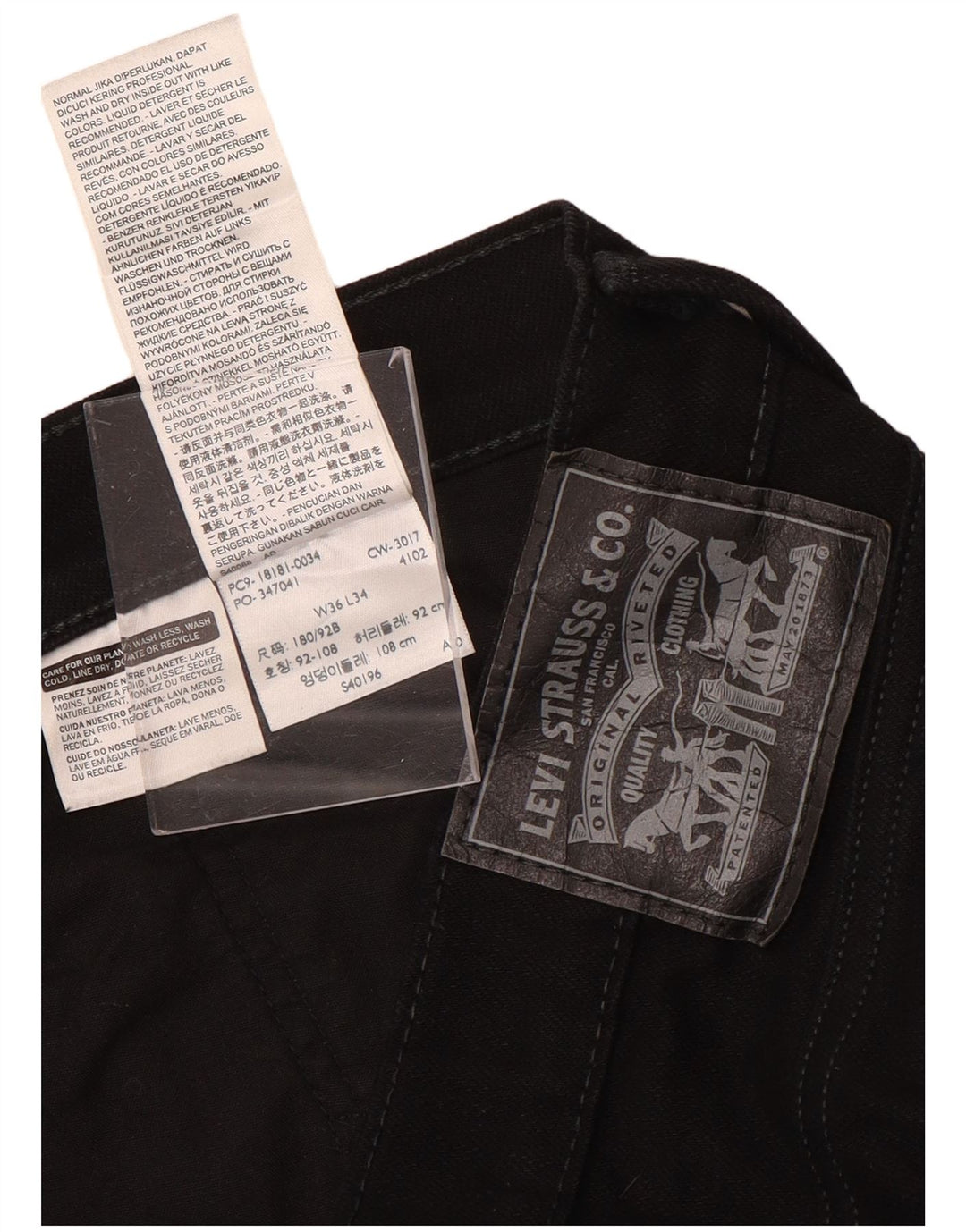 Мужские прямые джинсы LEVI'S W36 L34, черный хлопок