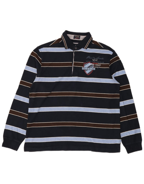 Мужская рубашка поло с длинным рукавом Paul & Shark 2XL, темно-синяя в полоску