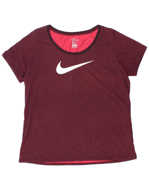 Nike Womens Dri Fit Graphic T-Shirt Top UK 18 XL Burgundy Cotton