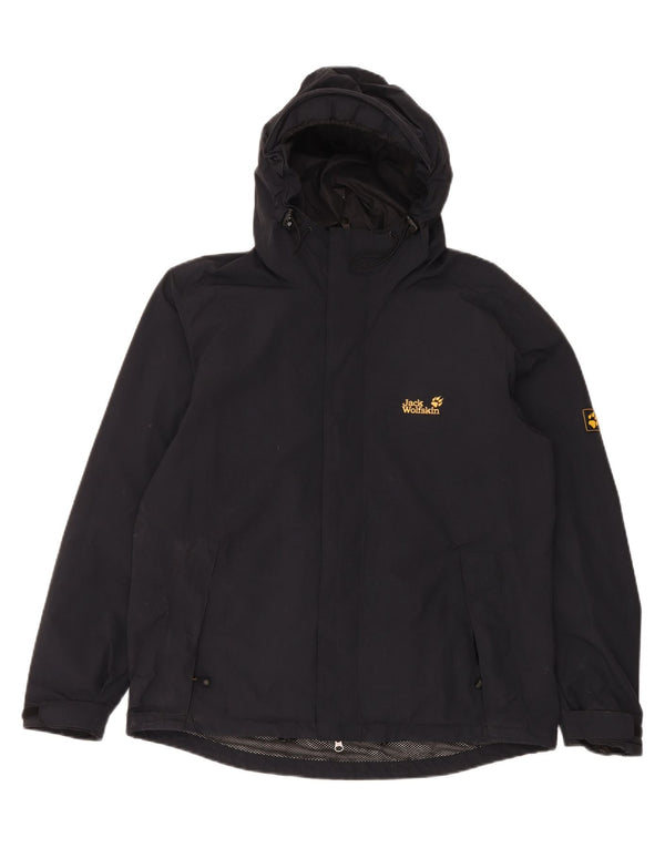 JACK WOLFSKIN Mens Hooded Rain Jacket UK 40/42 Large Black Polyamide