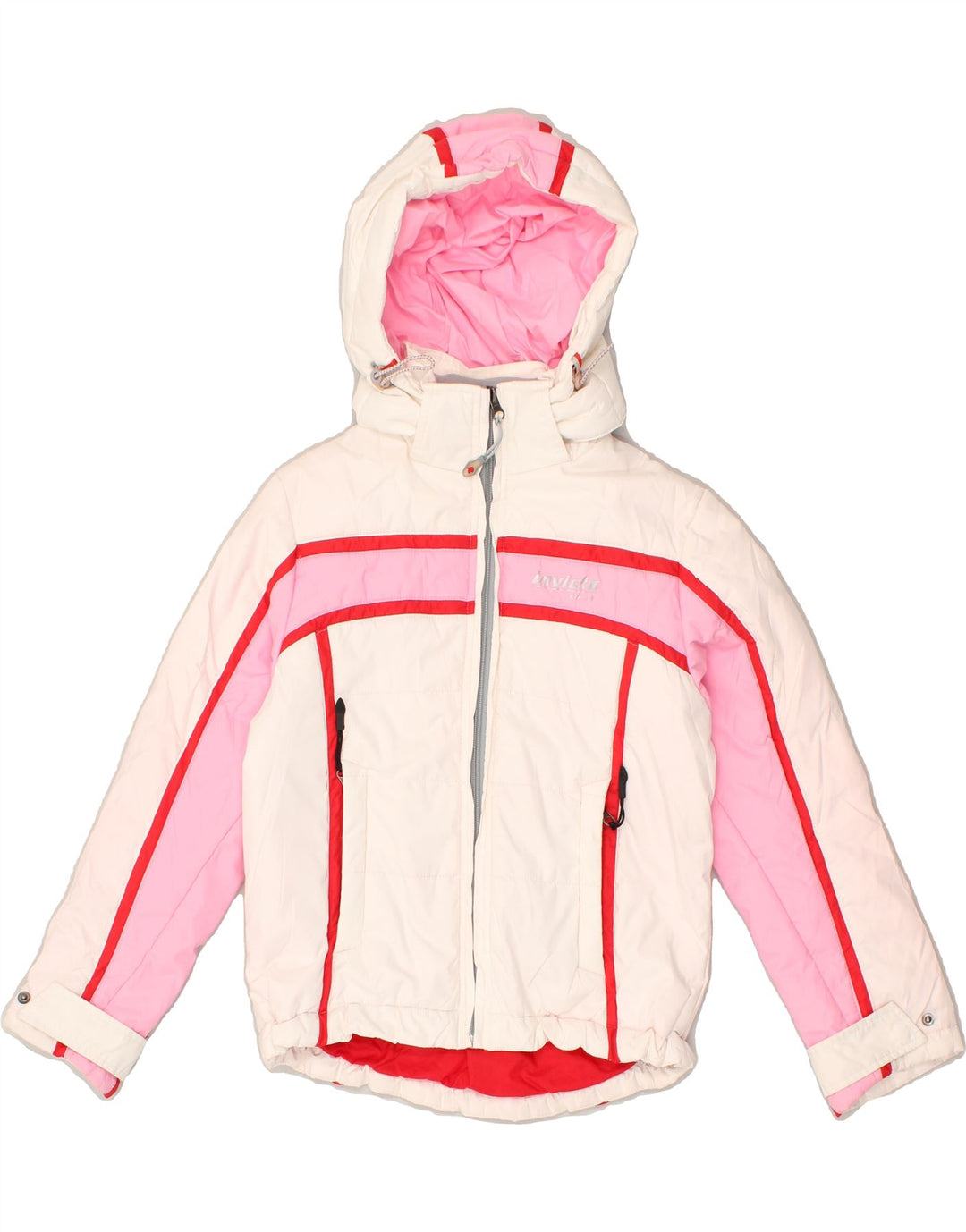 INVICTA Girls Hooded Windbreaker Jacket 7-8 Years White Colourblock | Vintage Invicta | Thrift | Second-Hand Invicta | Used Clothing | Messina Hembry 
