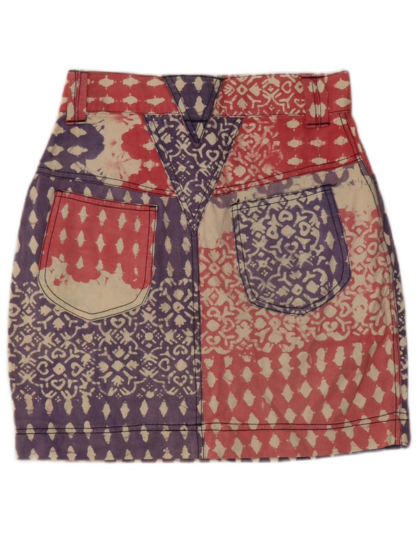 Винтажная женская джинсовая юбка-карандаш с абстрактным узором, большая W28, синяя хлопковая