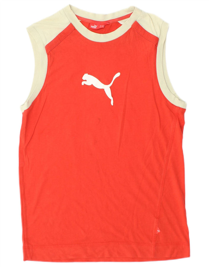 Женская футболка с рисунком Puma, средний красный, с цветными блоками