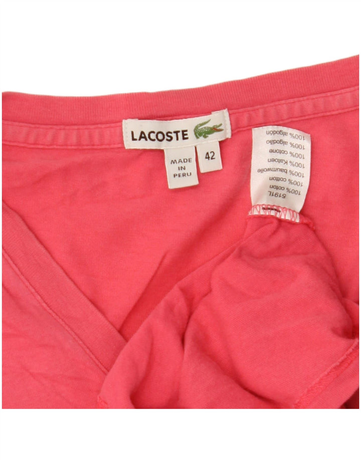 Женская футболка Lacoste, размер 42, большая, розовая, хлопок