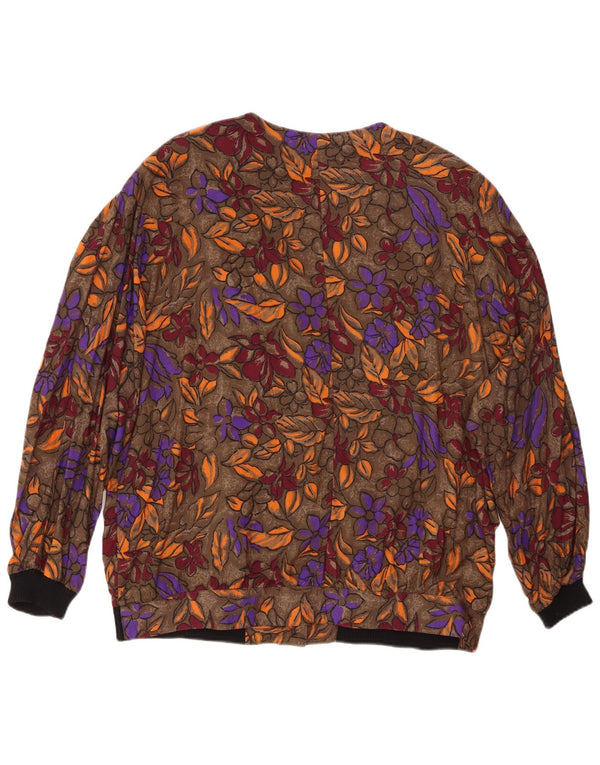 Женская блузка-рубашка VINTAGE UK 20 2XL Коричневая вискоза с цветочным принтом