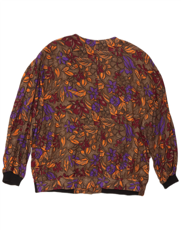 Женская блузка-рубашка VINTAGE UK 20 2XL Коричневая вискоза с цветочным принтом