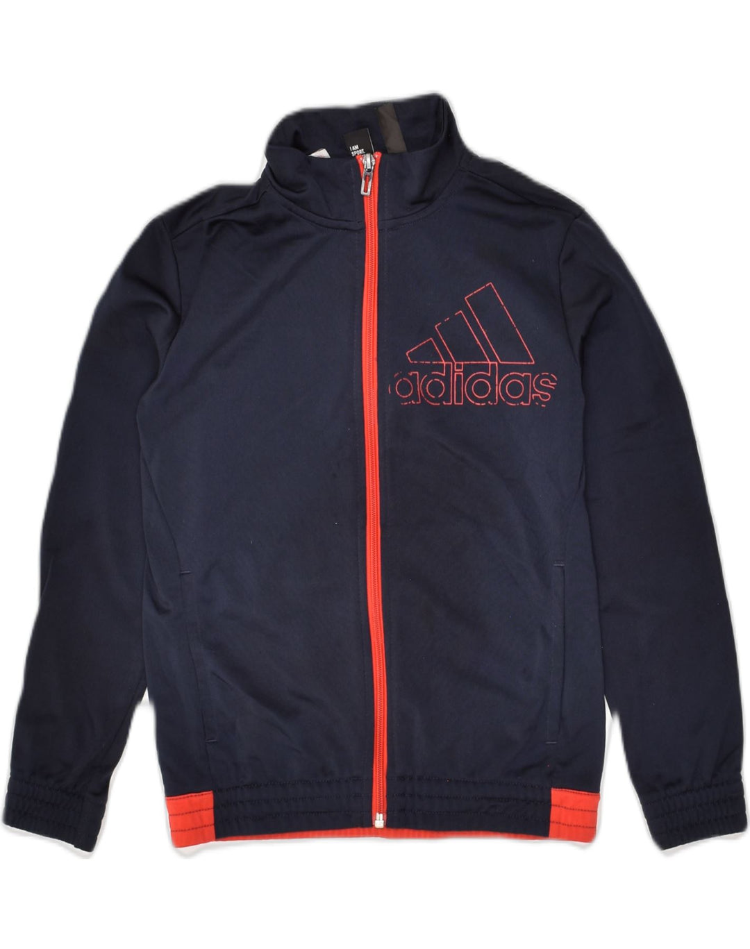 ADIDAS Boys Graphic Tracksuit Top Jacket 9-10 Years Navy Blue Polyester | Vintage Adidas | Thrift | Second-Hand Adidas | Used Clothing | Messina Hembry 