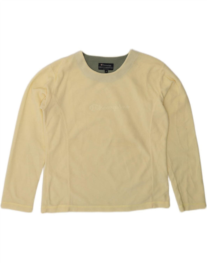 CHAMPION Womens Graphic Fleece Jumper UK 12 Medium Yellow Polyester