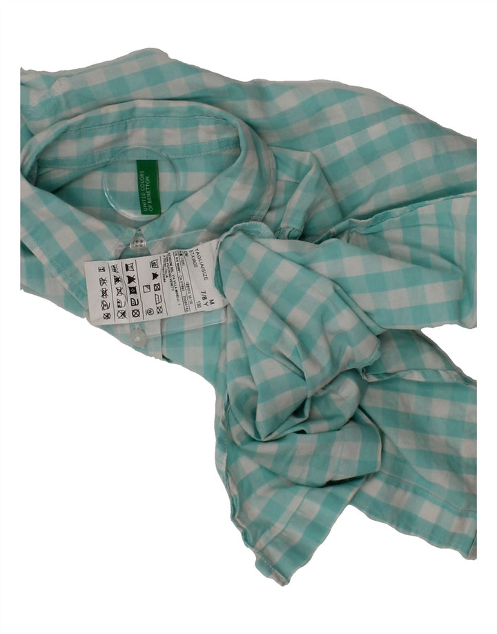 BENETTON Girls Short Sleeve Shirt 7-8 Years Medium  Turquoise Gingham Vintage Benetton and Second-Hand Benetton from Messina Hembry 